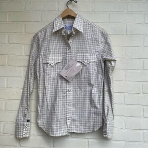 Vintage Rockmount Ranchwear Beige Plaid Shirt w: Diamond Buttons